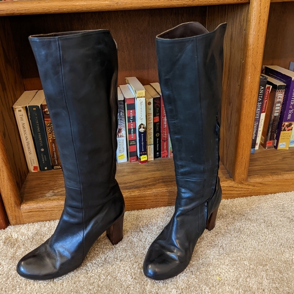 coclico black leather round toe inside zip tall boot sz 38.5 euc - Picture 2 of 9